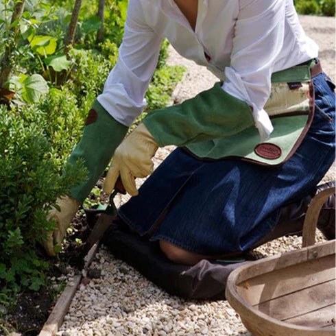 Green Floral PU and Leather Gardeners' Kneeler